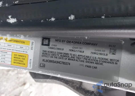 2017 Chevrolet Spark Ls Cvt из США, поврежденный, VIN KL8CB6SA3HC785374